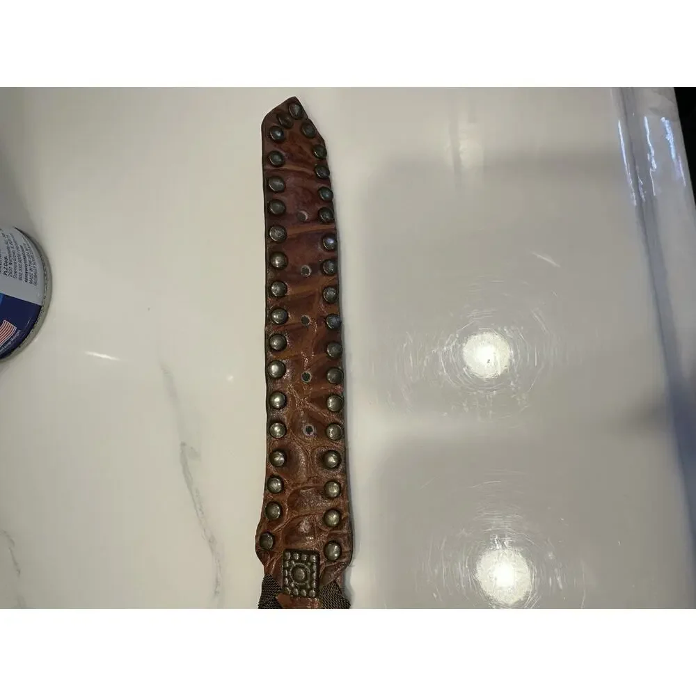 Women's Medium Leather & Brass Belt 30” Total Length Braided Fabric Western Boho